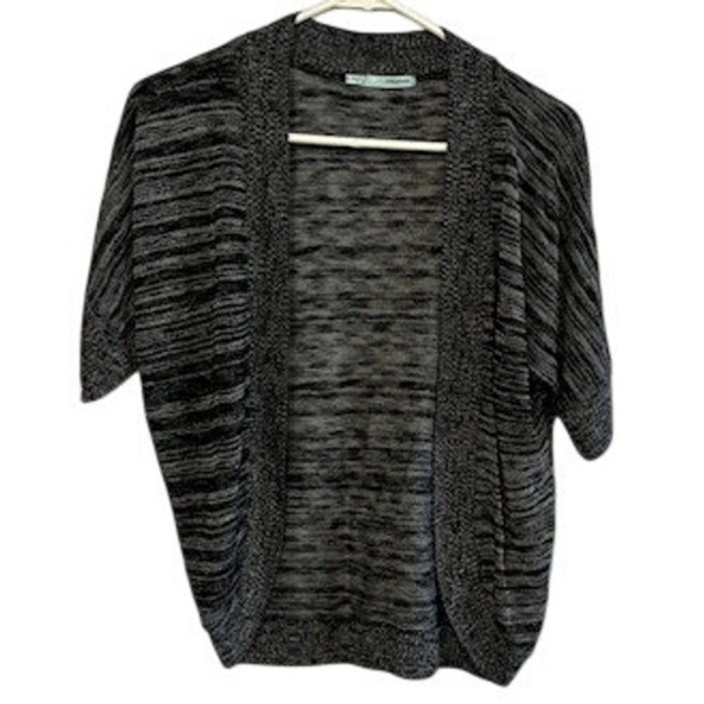 Maurices Womens Space Dye Open Front Cardigan Sweater Grey Black Short Sleeve S